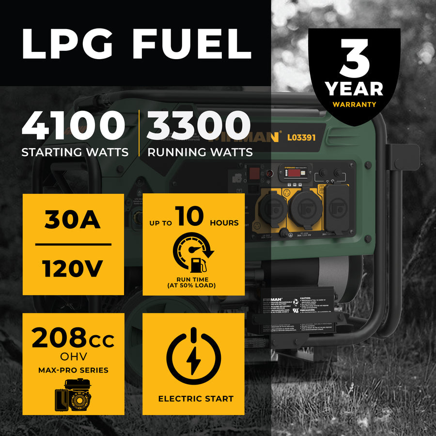 FIRMAN® LPG Portable Generator 4100W Electric Start #L03391