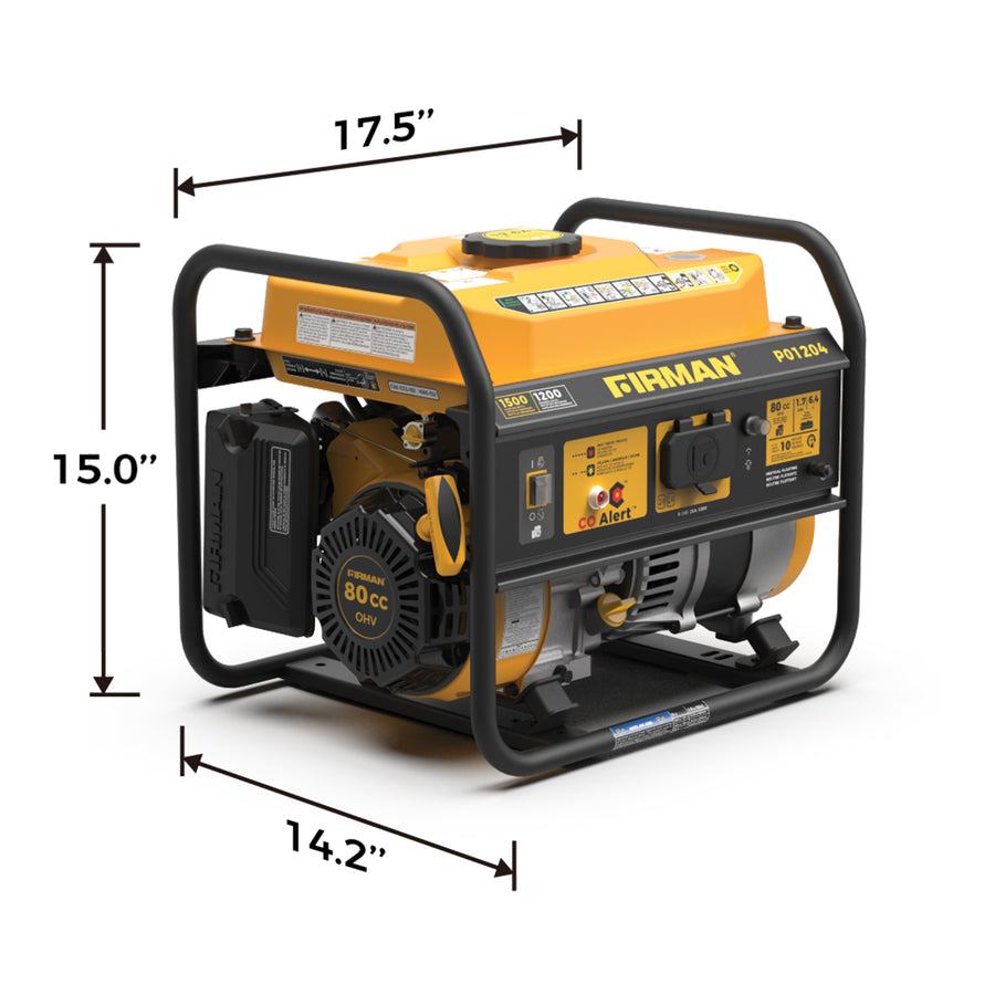 FIRMAN® Gas Portable Generator 1500W Recoil Start with CO alert #P01204
