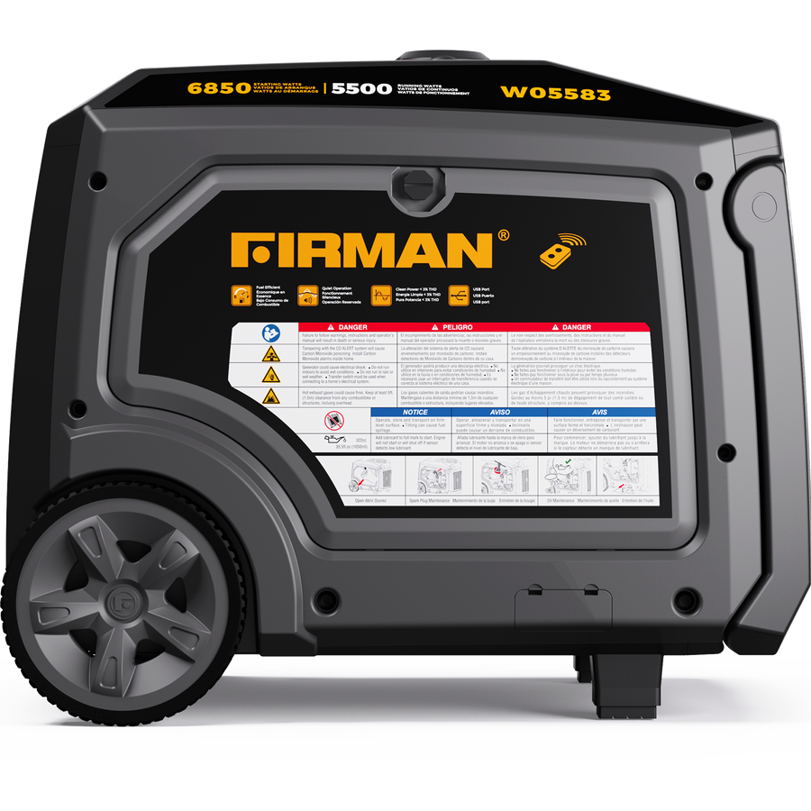 FIRMAN® Gas Inverter Portable Generator 6850/5500 Watt Remote Start 120/240V CO Alert #W05583