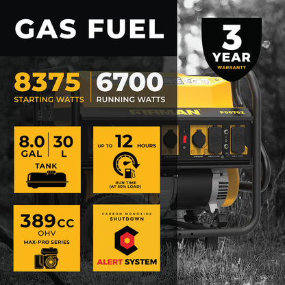 FIRMAN® Gas Portable Generator 8350W Recoil Start 120/240V With CO Alert #P06702