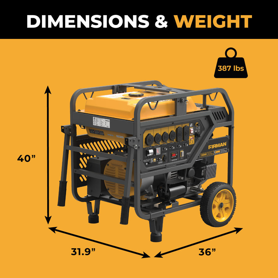 FIRMAN® Gas Portable Generator 15000W Electric Start 120/240V with CO Alert #P12002