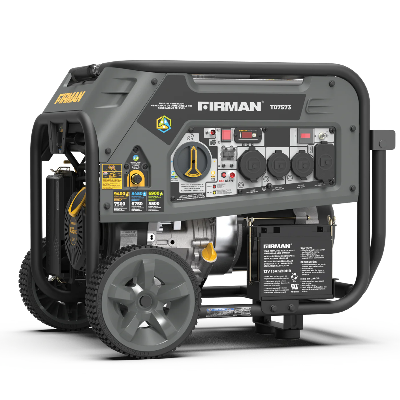 FIRMAN® Tri Fuel Portable Generator 9400W Electric Start 120/240V with CO Alert #T07573