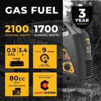 FIRMAN® Inverter Portable Generator 2100W Recoil Start with CO Alert #W01785