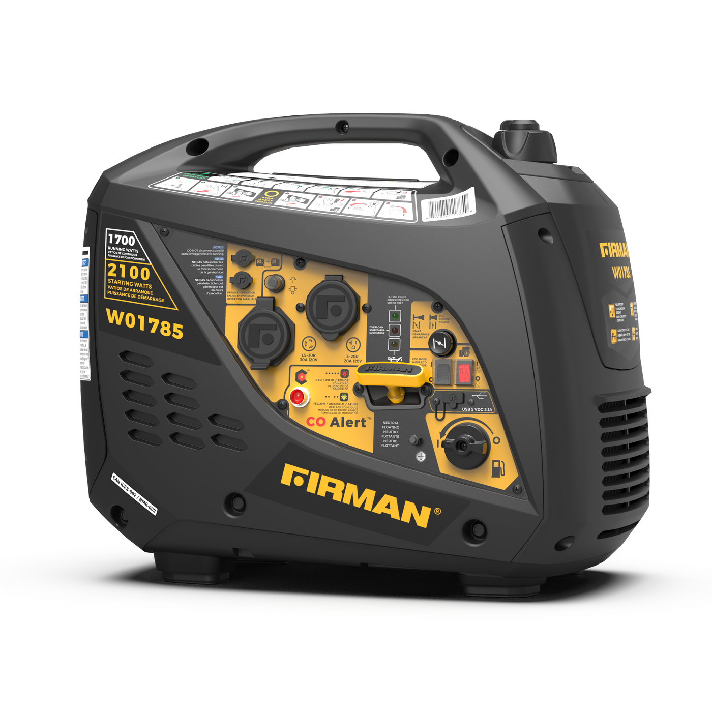 FIRMAN® Inverter Portable Generator 2100W Recoil Start with CO Alert #W01785