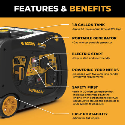 FIRMAN® Inverter Portable Generator 3650W With CO Alert #W03385