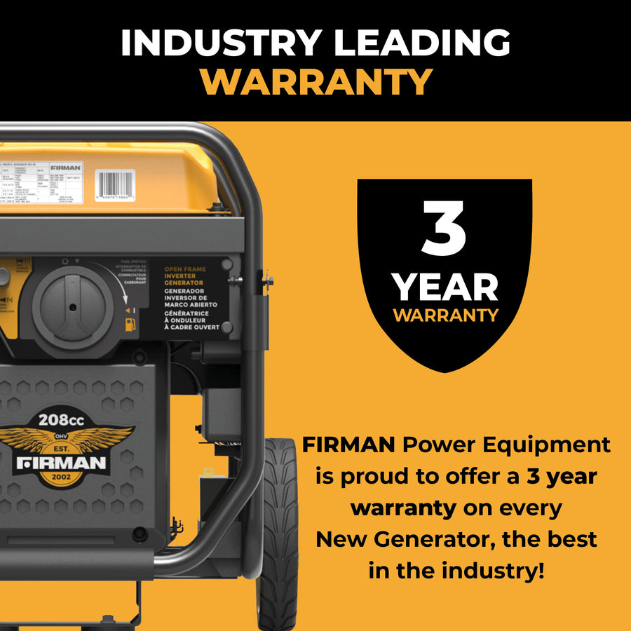 FIRMAN® Inverter Open Frame Portable Generator 4500W Recoil Start with CO Alert #W03661OF