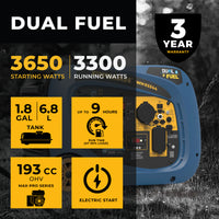 FIRMAN® Dual Fuel Inverter Portable Generator 4125W Electric Start #WH03344