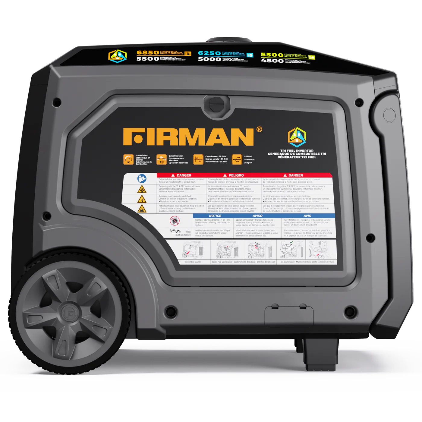 FIRMAN® Tri Fuel  Inverter Protable Generator 6850W Electric Start With CO Alert #WT05571